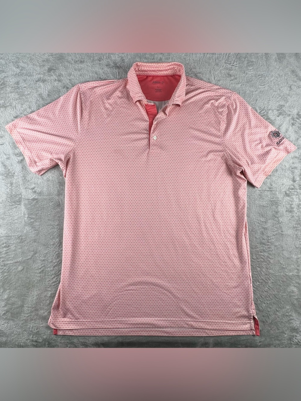 Johnnie-O Polo Performance Golf Shirt Mens Large White Coral Floral AOP Print